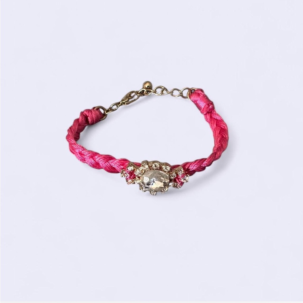 Elegant Pink Braided Bracelet with Rhinestone
